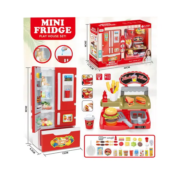 Set de joacă bucătărie fast food cu mini frigider și accesorii