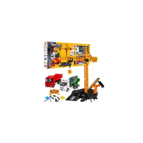 Set Complet de Șantier Interactiv 3 în 1: Macară Gigant, Betonieră și Camion Dumper, cu Telecomandă și Accesorii