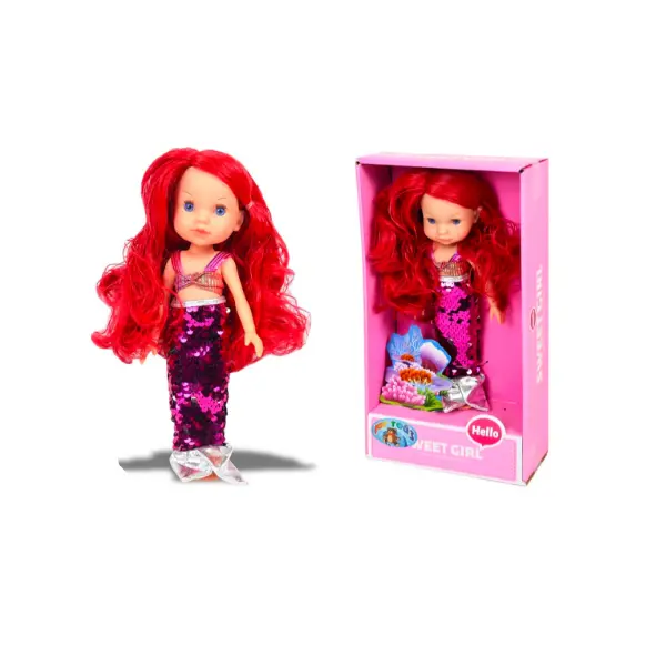 Păpușă Sirenă Prințesă, Coadă Articulată cu Sclipici, Accesorii de Coafat Incluse, Înălțime 30 cm, Multicolor