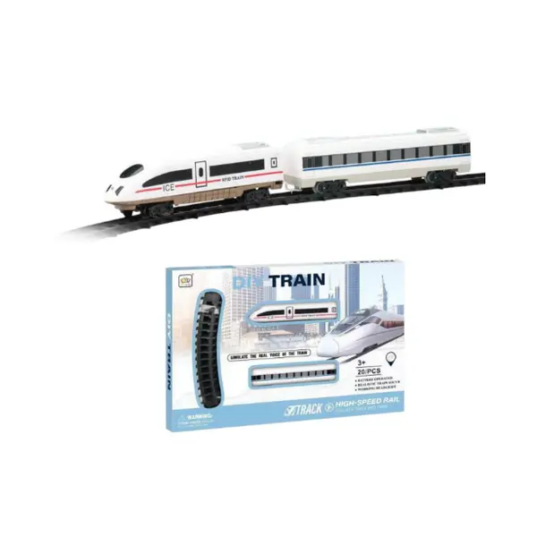 Tren electric expres cu vagon și șină, vedere laterală