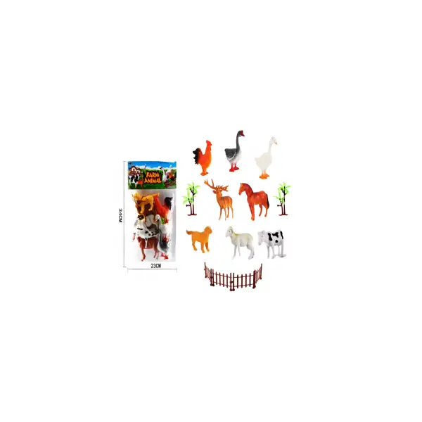 Set Complet 8 Figurine Animale de Fermă, Include Elemente de Gard, Modele Realiste, Material Rezistent, Dimensiuni 8-12 cm