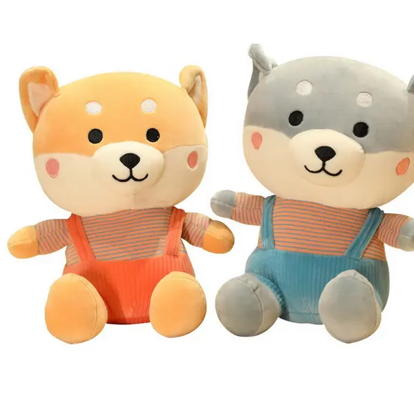 Vulpe din pluș moale pentru copii cu salopetă albastră