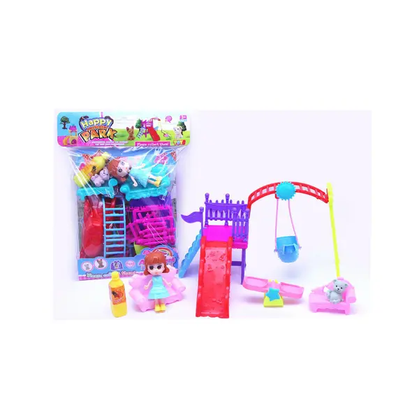 Set Parcul de Distracții „Happy Park”, Include Carusel, Tobogane și Figurine, Design Colorat, Dimensiuni Modulare 25 x 20 cm