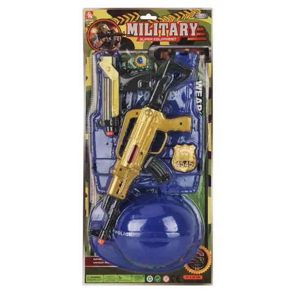 Set Militar de Jucărie cu Pușcă, Cască de Protecție și Scut de Intervenție, Lungime Pușcă 40 cm