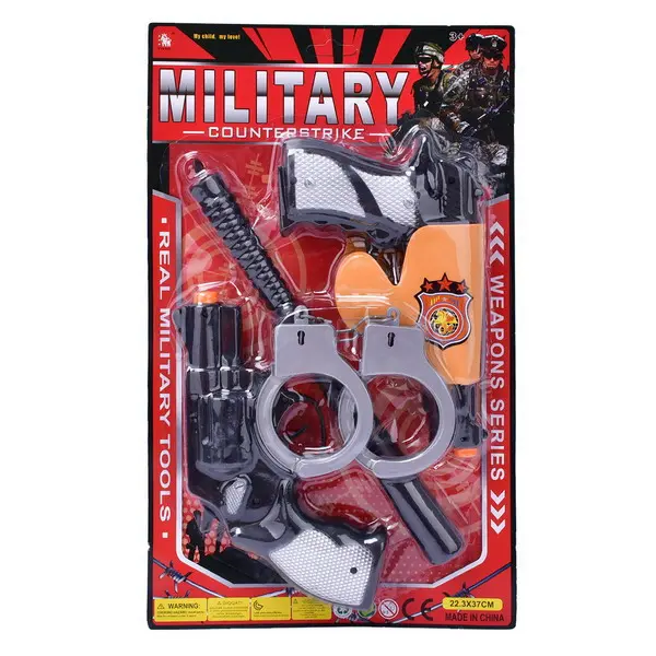 Set Complet de Polițist pentru Copii, Include Pistol, Baston de Intervenție și Cătușe, Lungime Baston 30 cm, Multicolor