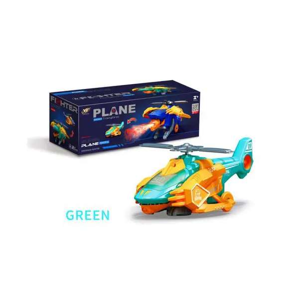 Elicopter Interactiv Transformabil în Dinozaur, Efecte Sonore de Luptă, Lumini LED Multicolore, Mișcare Automată, Lungime 21 cm