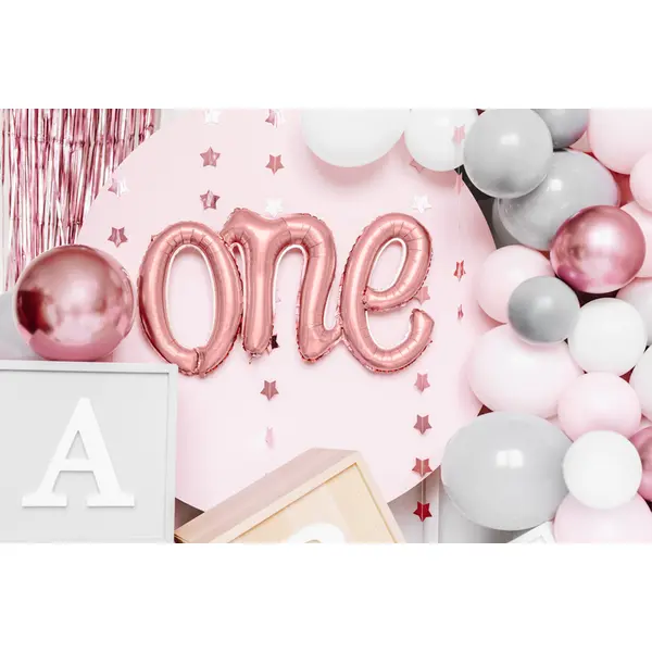 Balon din Folie de Aluminiu Tip Text "ONE", Dimensiuni 66 x 37 cm, Ideal pentru Prima Aniversare (Tăierea Moțului / Turtei)