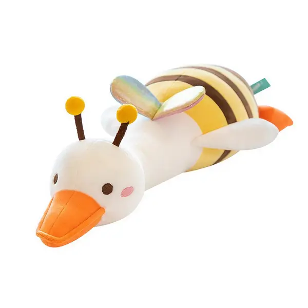Rățușcă din Pluș Moale în Costum de Albinuță, Textură Catifelată, Design Creativ „Bee Duck”, Înălțime 25 cm, Galben/Negru