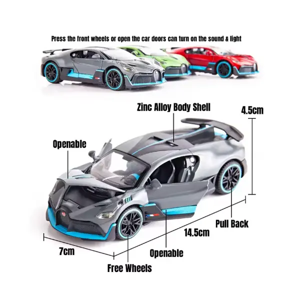 Mașinuță Bugatti Divo cu uși deschise și lumini