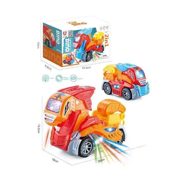 Mașină Interactivă Transformabilă în Dinozaur, Efecte Sonore și Luminoase LED, Mișcare Automată Bumping, Lungime 20 cm, Multicolor