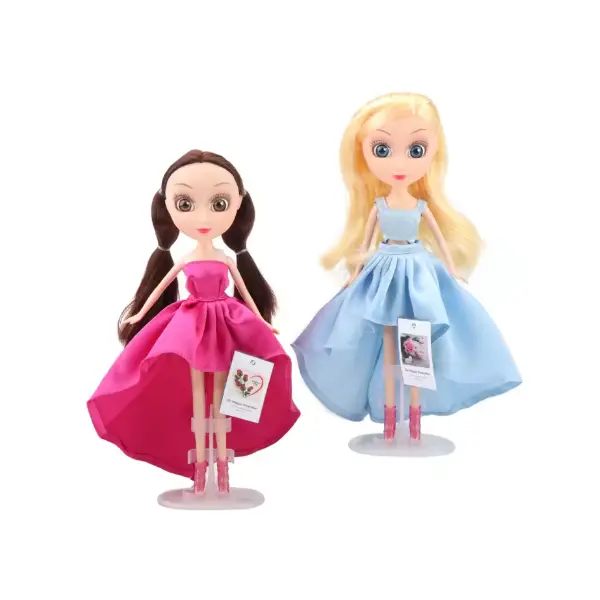 Set Păpușă Princess 3D Big Eyes cu Rochie de Seară și Suport