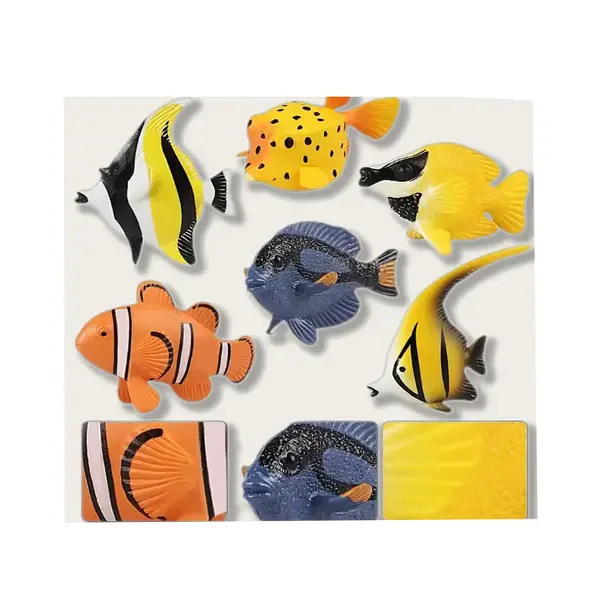 Set 7 Figurine Peștișori Exotici și Tropicali, Culori Vibrante, Material Plastic Rezistent, Dimensiuni între 5 cm și 8 cm, Multicolor