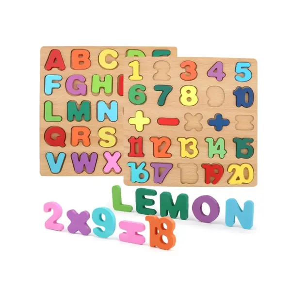 Puzzle Incastru 3D din Lemn, Cifre și Semne Matematice, Joc Educativ Montessori, Dimensiuni 20 x 20 cm, Multicolor