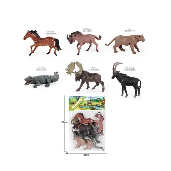 Set 6 Figurine Animale Sălbatice, Include Crocodil și Animale de Junglă, Detalii Realiste, Dimensiuni 10-12 cm, Multicolor