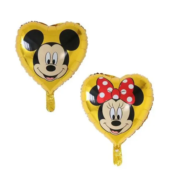 Balon din Folie de Aluminiu în Formă de Inimă Mickey și Minnie Mouse, Auriu, 45 x 45 cm
