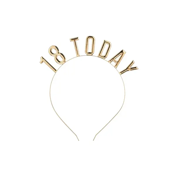 Bentiță Metalică Aniversară „18 Today”, Culoare Auriu Metalizat, Dimensiune Standard 13 cm x 15 cm