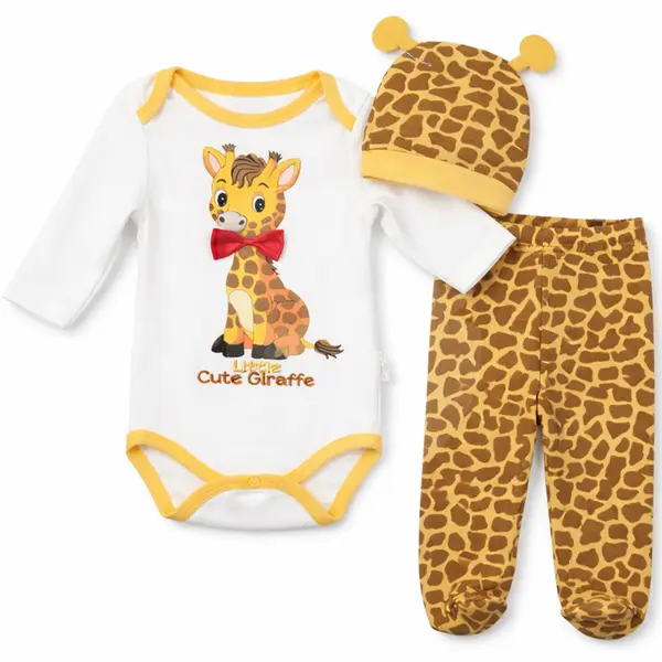 Compleu bebeluși din bumbac Little Cute Giraffe body pantaloni căciuliță