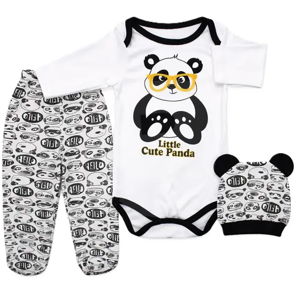 Compleu bebeluși din bumbac Little Cute Panda body pantaloni căciuliță