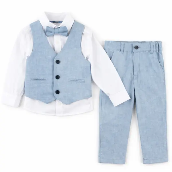 Costum elegant băiat gri-albăstrui 4 piese 5–8 ani set complet