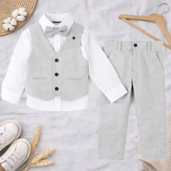 Vestă și cămașă costum elegant băiat gri set 4 piese