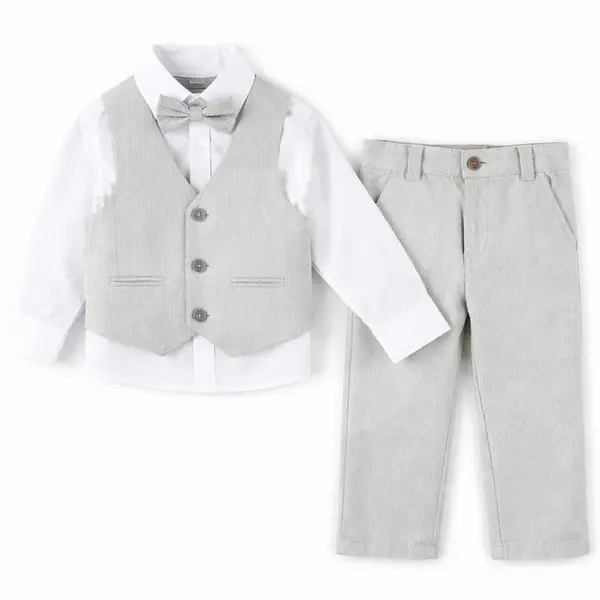 Costum elegant băiat gri-bej 4 piese 5–8 ani set complet