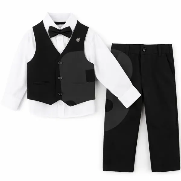 Costum elegant băiat negru 4 piese 5–8 ani set complet