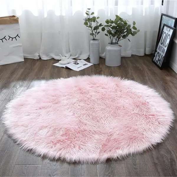 Covor Rotund din Blană Sintetică Premium, Diametru 80 cm, Textură Pufoasă, Diverse Culori