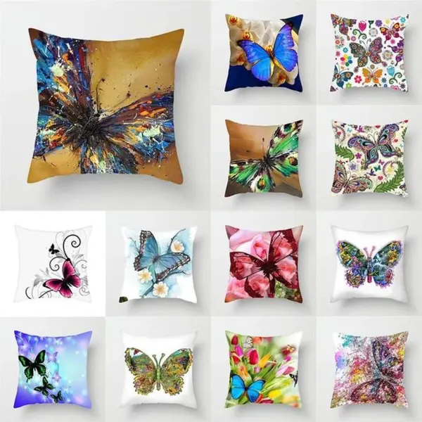 Pernă Decorativă cu Imprimeu Fluture, Include Burduf, Catifea Soft, 45 x 45 cm