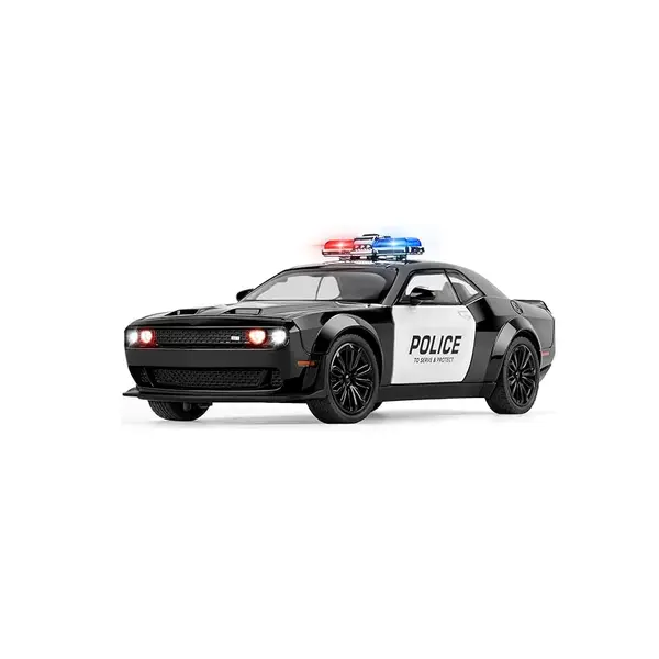 Mașină de Poliție din Metal (Die-Cast), Scara 1:32, Efecte Sonore și Luminoase, Deschidere Uși, Capotă și Portbagaj, Lungime 15 cm, Alb/Negru