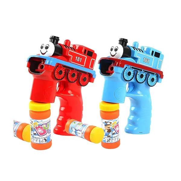 Pistol pentru baloane de săpun cu LED, formă locomotivă, jucărie pentru exterior