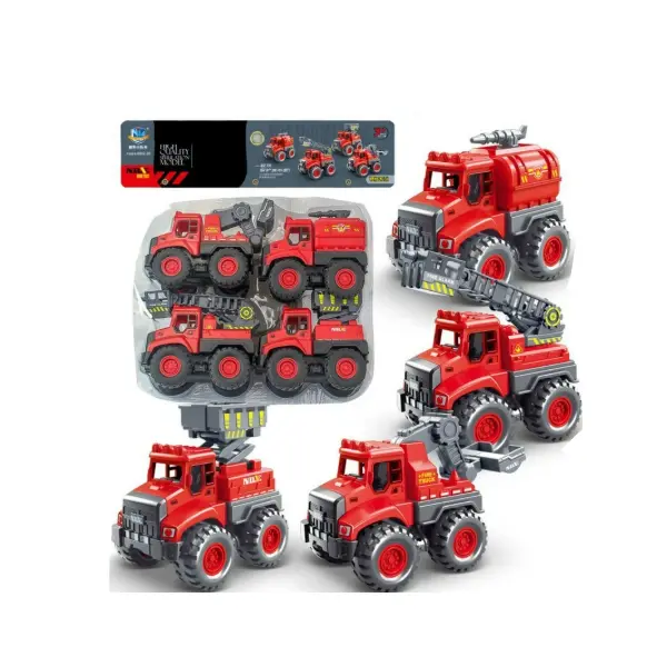 Set 4 masinute de interventie, Pompieri si Politie, vehicule cu roti libere pentru copii