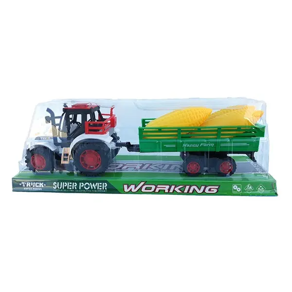 Tractor agricol de jucărie cu remorcă și porumb