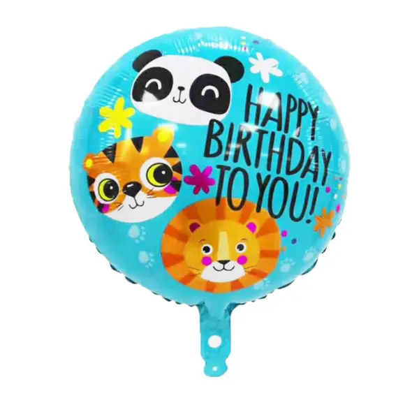 Balon din Folie de Aluminiu Rotund Animale din Junglă, Panda, Tigru și Leu, 45 x 45 cm