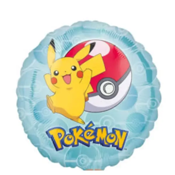 Balon din Folie de Aluminiu Rotund Pikachu și Poké Ball, Pokémon, Bleu, 45 x 45 cm