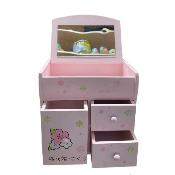 Cutie de Bijuterii Pătrată cu Oglindă și Compartimente, Organizator Accesorii, 19 x 19 cm