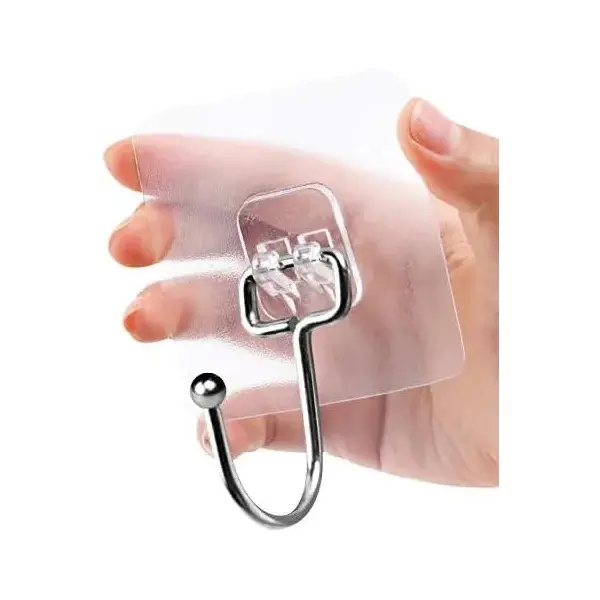 Set 2 Cuiere Tip Cârlig Autoadezive, Inox și PVC, Rezistente la Apă, 7 x 7 x 6 cm