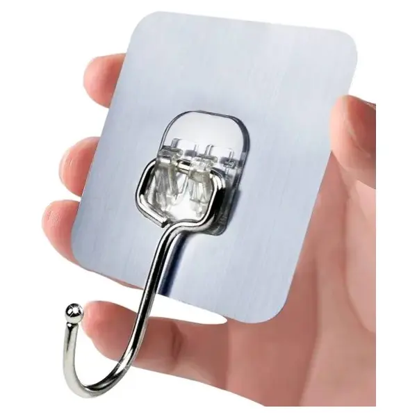 Set 2 Cuiere Tip Cârlig Autoadezive, Inox și PVC, Rezistente la Apă, 7 x 7 cm