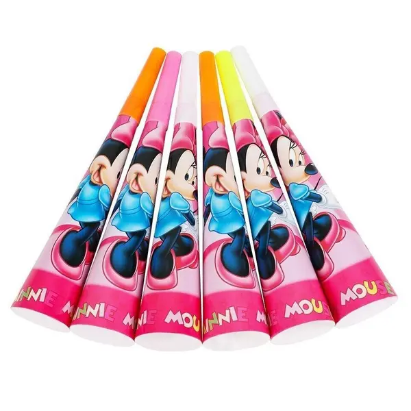 Trompete de petrecere din hârtie cu imprimeuri colorate