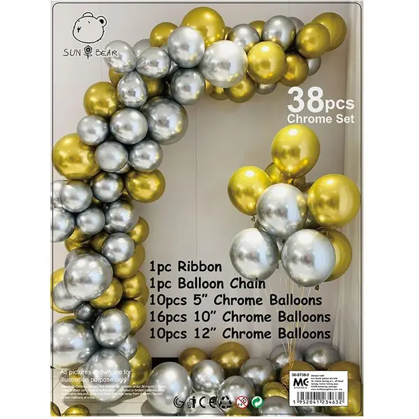 Set Arcadă Baloane Aniversare 38 Piese Auriu și Gri