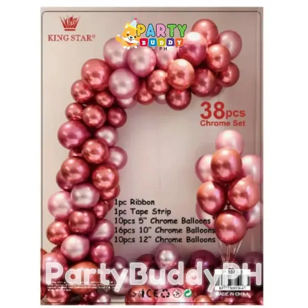 Set Arcadă Baloane Aniversare 38 Piese Roz Metalic închis