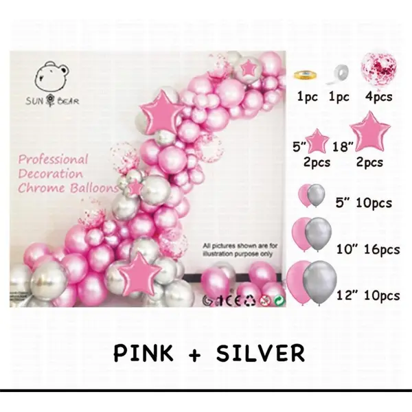 Set Arcadă Baloane Aniversare 46 Piese Roz și Argintiu