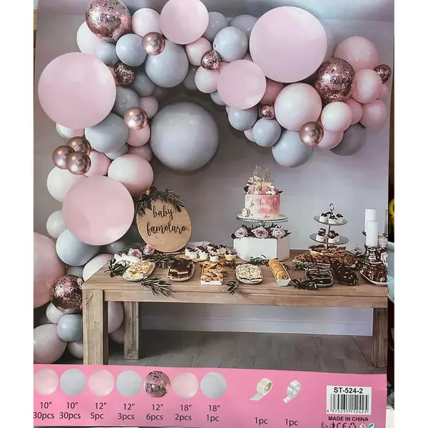 Arcadă baloane aniversare roz albastru auriu montată