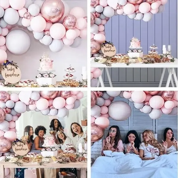 Decor candy bar cu arcadă baloane roz și albastru