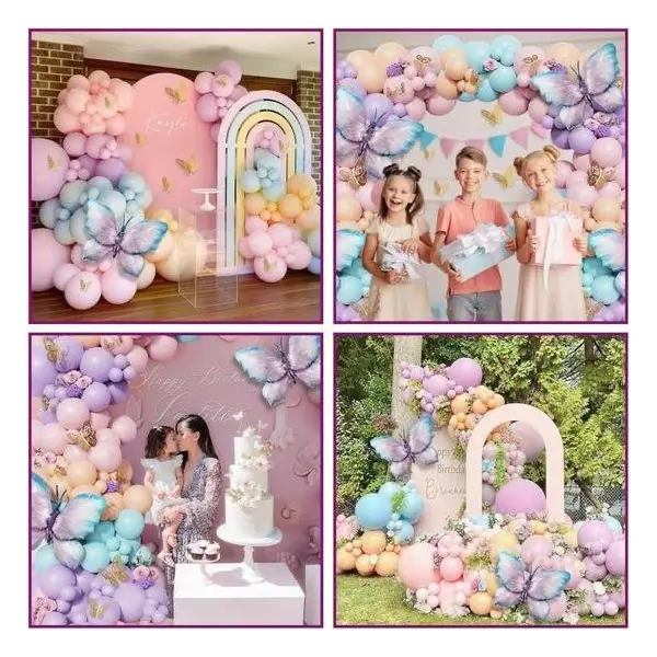 Arcadă baloane pastel pentru decor aniversare în aer liber