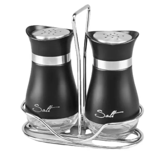 Set solnițe negre cu suport metalic pentru masă