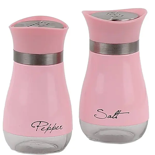 Set solnițe roz din sticlă și inox pentru bucătărie