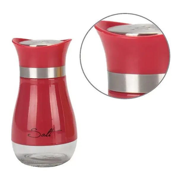 Solniță din sticlă și inox culoare roșie vedere detaliu