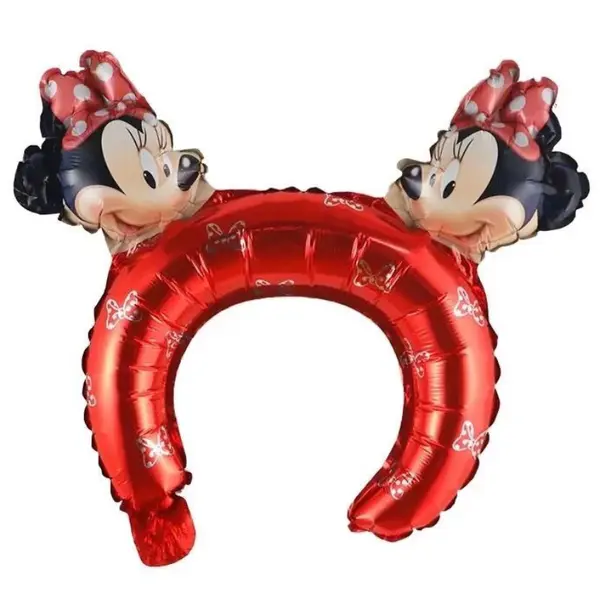 Balon din Folie Tip Bentiță pentru Cap, Model Minnie Mouse și Urechi cu Fundiță, 31 x 31 cm