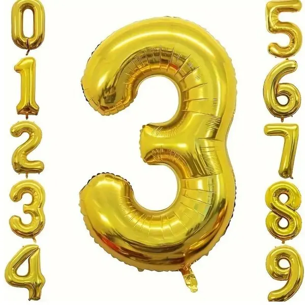 Balon Cifră 3 din Folie, 68 × 53 cm, Auriu