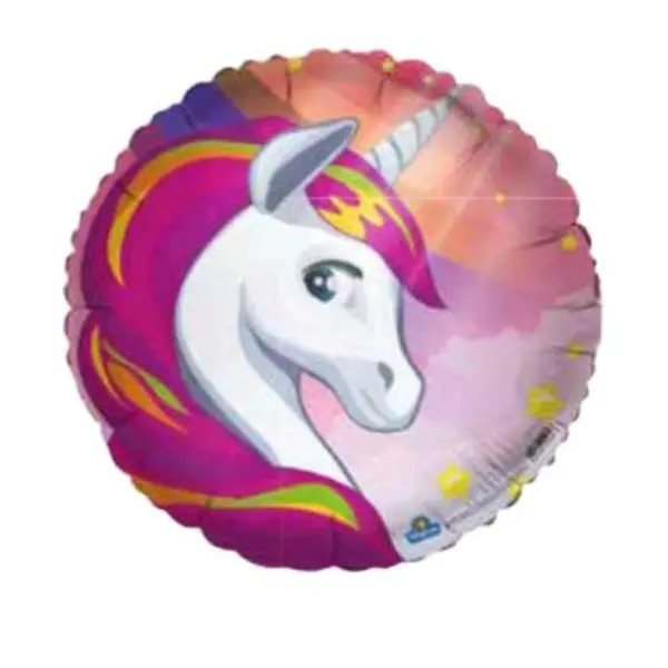 Balon din Folie de Aluminiu Rotund, Design Unicorn Magic, Multicolor, 45 x 45 cm